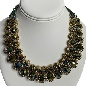 Statement necklace gold chain with iridescent beads
